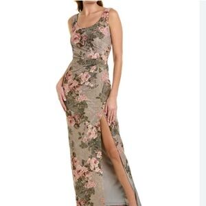 Adrianna Papell Floral Print Maxi Dress 
Color: SLATE/BLUSH FLORAL